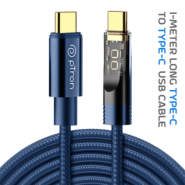 pTron Solero 80W Type-C to Type-C Super Fast Charging USB Cable(1M,Blue)