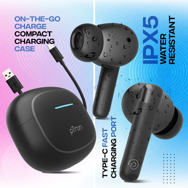 pTron Bassbuds Duo Pro TWS Earbuds with HD Mic (Black)