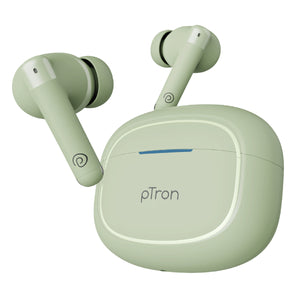 pTron Bassbuds Duo Pro TWS Earbuds with HD Mic (Light Green)