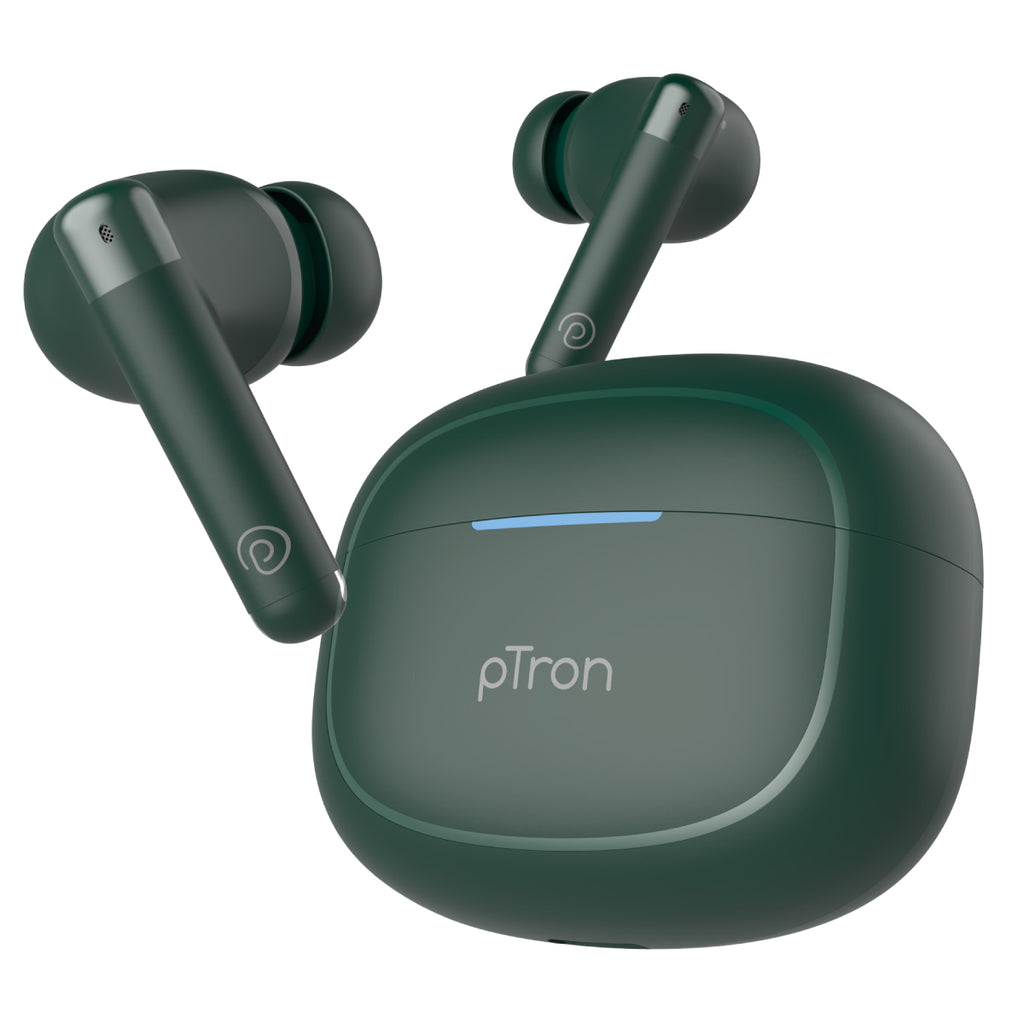 pTron Bassbuds Duo Pro TWS Earbuds with HD Mic (Green) - pTron India