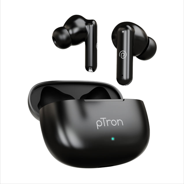 pTron Bassbuds Air In-Ear TWS Earbuds with Deep Bass, 32Hrs Playtime, Built-in HD Mic, Bluetooth v5.1, Touch Control, Type-C Fast Charging, Voice Assistant & IPX4 Water Resistant (Pearl Black)