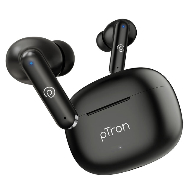 pTron Bassbuds Air In-Ear TWS Earbuds with Deep Bass, 32Hrs Playtime, Built-in HD Mic, Bluetooth v5.1, Touch Control, Type-C Fast Charging, Voice Assistant & IPX4 Water Resistant (Pearl Black)