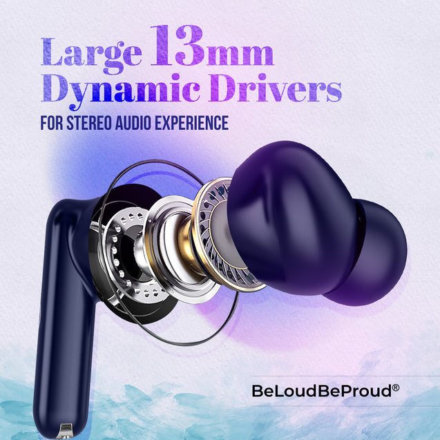 pTron Bassbuds Air In-Ear TWS Earbuds with 13mm Driver for Immersive Sound, 32Hrs Playtime, Clear Calls, Bluetooth V5.1, Touch Control, TypeC Fast Charging, Voice Assist & IPX4 Water Resistant (Bold Blue)