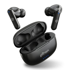 pTron Bassbuds Zen In-Ear TWS Earbuds with Quad ENC Mic, 50Hrs Playtime, Low Latency, Bluetooth 5.3 Wireless Headphones, Deep Bass, Touch Control, Type-C Fast Charging & IPX4 Water Resistant (Coal Black)