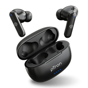 pTron Bassbuds Zen In-Ear TWS Earbuds with Quad ENC Mic, 50Hrs Playtime, Low Latency, Bluetooth 5.3 Wireless Headphones, Deep Bass, Touch Control, Type-C Fast Charging & IPX4 Water Resistant (Coal Black)