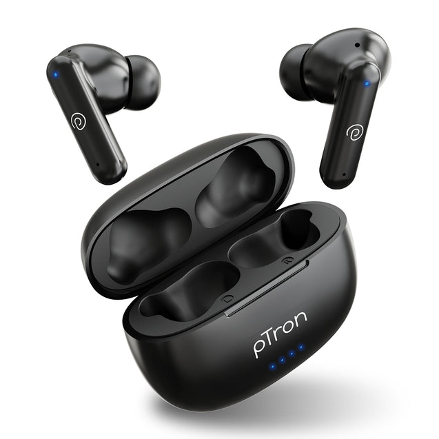 pTron Bassbuds Zen In-Ear TWS Earbuds with Quad ENC Mic, 50Hrs Playtime, Low Latency, Bluetooth 5.3 Wireless Headphones, Deep Bass, Touch Control, Type-C Fast Charging & IPX4 Water Resistant (Coal Black)