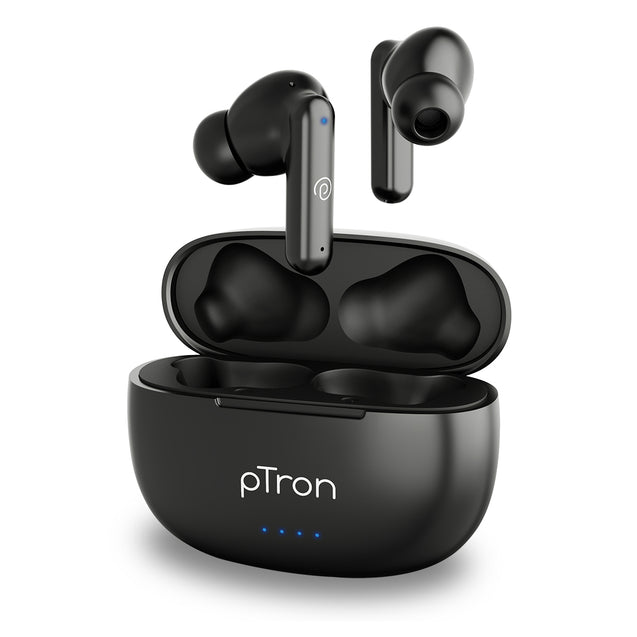 pTron Bassbuds Zen In-Ear TWS Earbuds with Quad ENC Mic, 50Hrs Playtime, Low Latency, Bluetooth 5.3 Wireless Headphones, Deep Bass, Touch Control, Type-C Fast Charging & IPX4 Water Resistant (Coal Black)