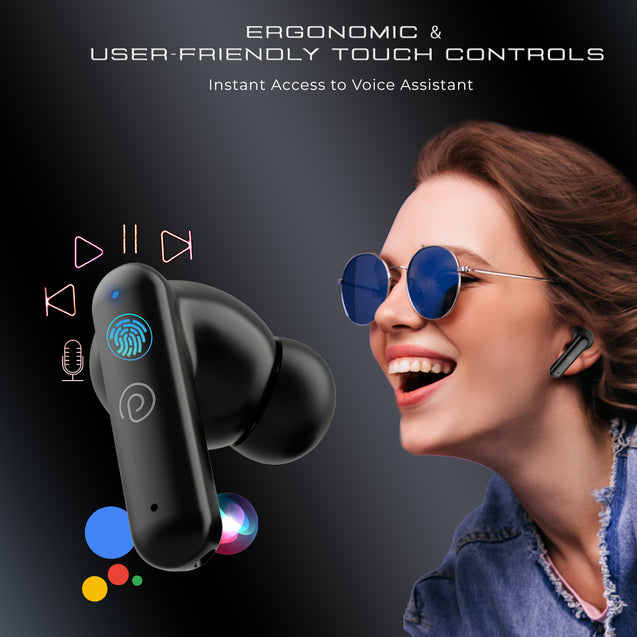 pTron Bassbuds Zen In-Ear TWS Earbuds with Quad ENC Mic, 50Hrs Playtime, Low Latency, Bluetooth 5.3 Wireless Headphones, Deep Bass, Touch Control, Type-C Fast Charging & IPX4 Water Resistant (Coal Black)