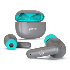 pTron Bassbuds Zen In-Ear TWS Earbuds with Quad ENC Mic, 50Hrs Playtime, Low Latency, Bluetooth 5.3 Wireless Headphones, Deep Bass, Touch Control, Type-C Fast Charging & IPX4 Water Resistant (Cool Grey)