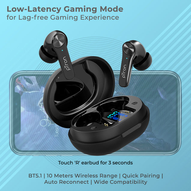 pTron Basspods P481 Pro Active Noise Cancellation (ANC) in-Ear TWS Earbuds, Transparency Mode, Deep Bass, Touch Control, Bluetooth 5.1 Headphones with Mic, Type C Fast Charge & IPX4 (Midnight Black)