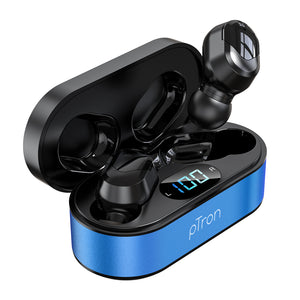 pTron Bassbuds Plus in-Ear TWS Earbuds with HD Mic, Bluetooth 5.0 Headphones, Stereo Sound, Clear Calls, 28Hrs Playback Time, Voice Assistant, IPX4 Water Resistant & Fast Charging (Electric Blue)