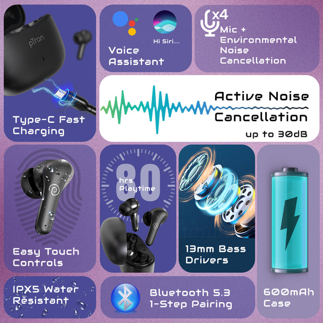 pTron Zenbuds Pro 1 Max TWS (Coal Black)