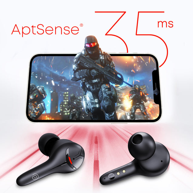 pTron PlayBuds 1 Pro in-Ear TWS Earbuds, Quad Mic Hybrid ENC Calls, 35ms Low Latency Gaming, 50Hrs Playtime, Bluetooth 5.3 Wireless Headphones with Mic, Type-C Fast Charging & IPX5 (Black Matt)