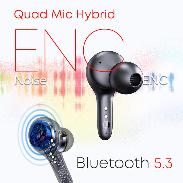 pTron PlayBuds 1 Pro in-Ear TWS Earbuds, Quad Mic Hybrid ENC Calls, 35ms Low Latency Gaming, 50Hrs Playtime, Bluetooth 5.3 Wireless Headphones with Mic, Type-C Fast Charging & IPX5 (Black Matt)