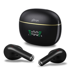 pTron Bassbuds Perl in-Ear TWS Earbuds, TruTalk AI-ENC Calls, Immersive Sound, 28H Playtime, Music/Game Modes, Bluetooth 5.3 Wireless Headphones, Pinch Touch Control, Type-C Fast Charge (Black Satin)