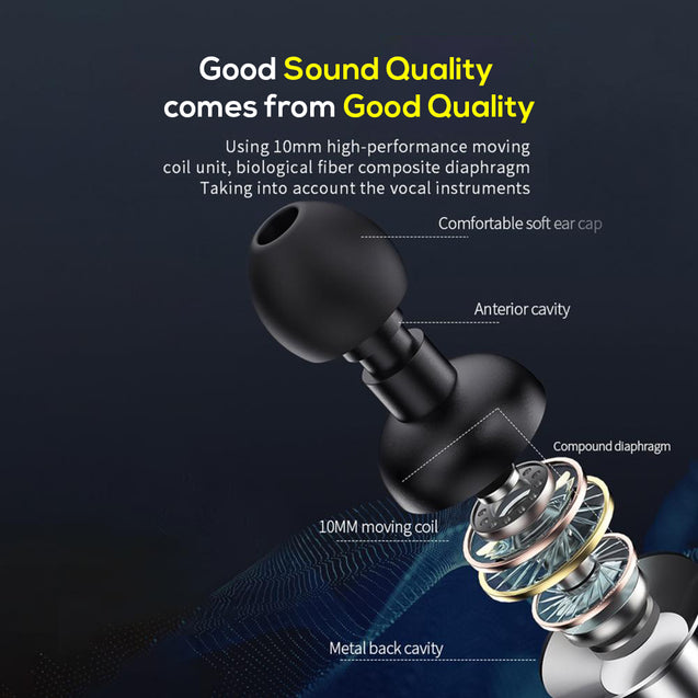 pTron Pride Lite in-Ear Wired in Ear Earphones with in-line Mic, 10mm Driver, Immersive Sound, Metal Buds, Compatible with 3.5mm Aux Port Device & 1.2m Tangle-Free Cable (Metallic Black)
