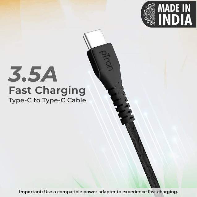 pTron Solero T351 3.5Amps Fast Charging Type-C to Type-C PD Data & Charging USB Cable (Black)