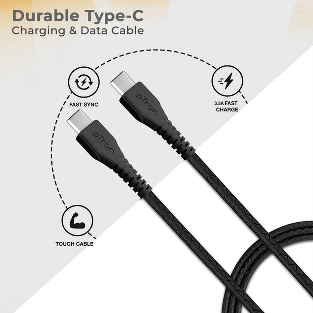 pTron Solero T351 Type-C to Type-C 3.5A Fast Charging Cable, Compatible with Android & iOS Phones/Tablets, 480Mbps Data Transfer Speed, Made in India & Tangle-free USB Cable (Round, 1M, Black)