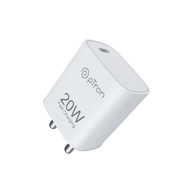 pTron Original 20W Type C iPhone Charger, Fast Charging Compatible for iPhone 15/14/13/12/11/X/8 & Other Type C Enabled Devices, 20W PD Charger, Power Delivery Compatible Adapter, Volta FC18 (White)