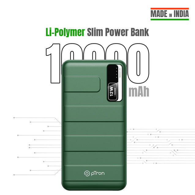 pTron Dynamo Nitro 10000mAh 12W Fast Charging Power Bank (Green)