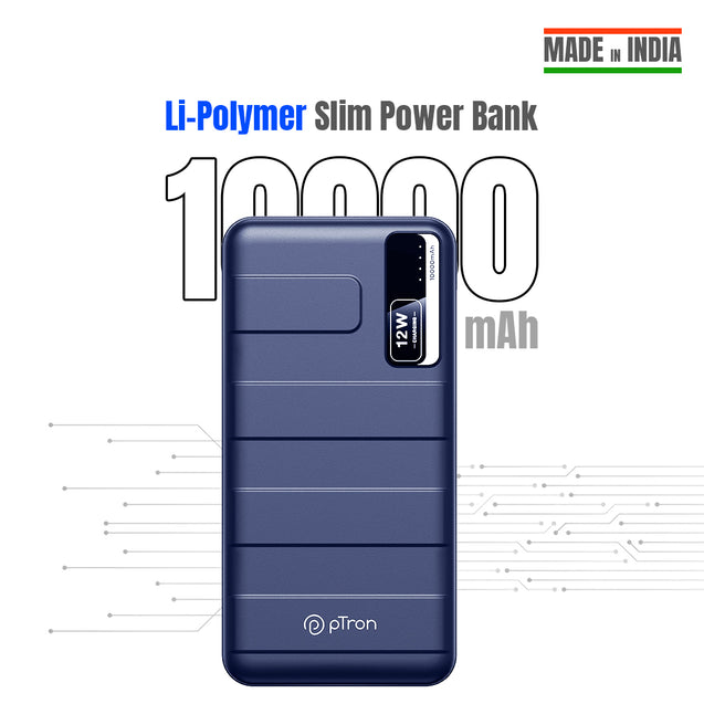 pTron Dynamo Nitro 10000mAh 12W Fast Charging Power Bank (Blue)