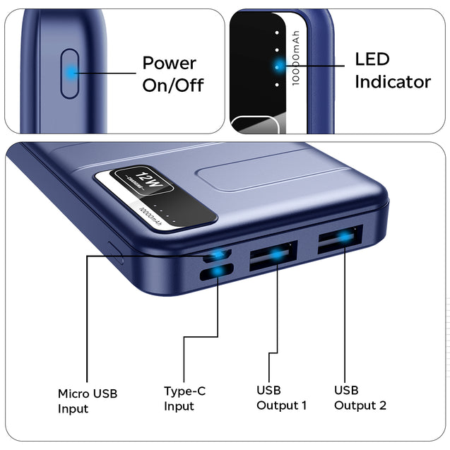 pTron Dynamo Nitro 10000mAh 12W Fast Charging Power Bank (Blue)