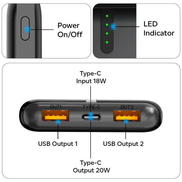 pTron Dynamo Nergy 10000mAh 22.5W Fast Charging Power Bank (Black)