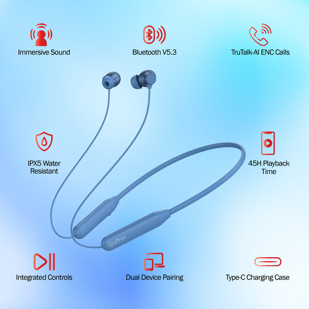 pTron  Tangent Eon in-Ear Bluetooth 5.3 Wireless Headphones (Blue)