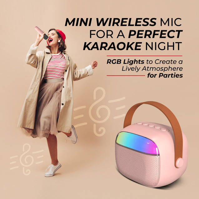 pTron Fusion Smart 10W Mini Bluetooth Speaker with Wireless Karaoke Mic, 10Hrs Playtime, RGB Lights, Voice Effects(Pink)