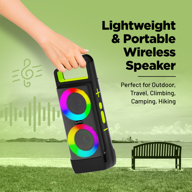 pTron Fusion Saga 20W Bluetooth Speaker with Punchy Stereo Sound, RGB Lights, Metal Grills, 8H Playtime, TWS Feature & Multi-Compatibility  (Black/Green)