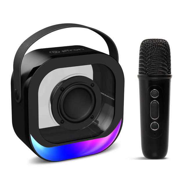 pTron Fusion Moment Mini Bluetooth Speaker with Mini Wireless Karaoke Mic, RGB Lights (Black)