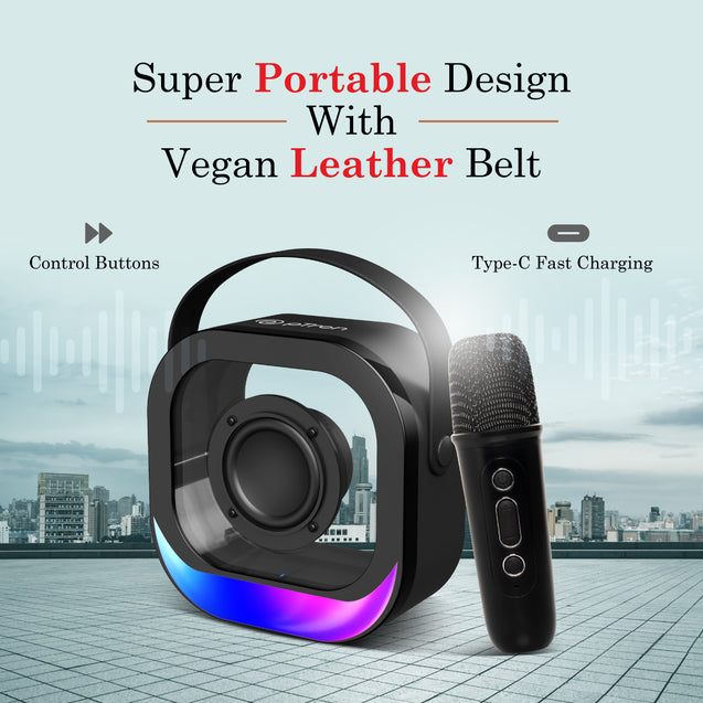pTron Fusion Moment Mini Bluetooth Speaker with Mini Wireless Karaoke Mic, RGB Lights (Black)
