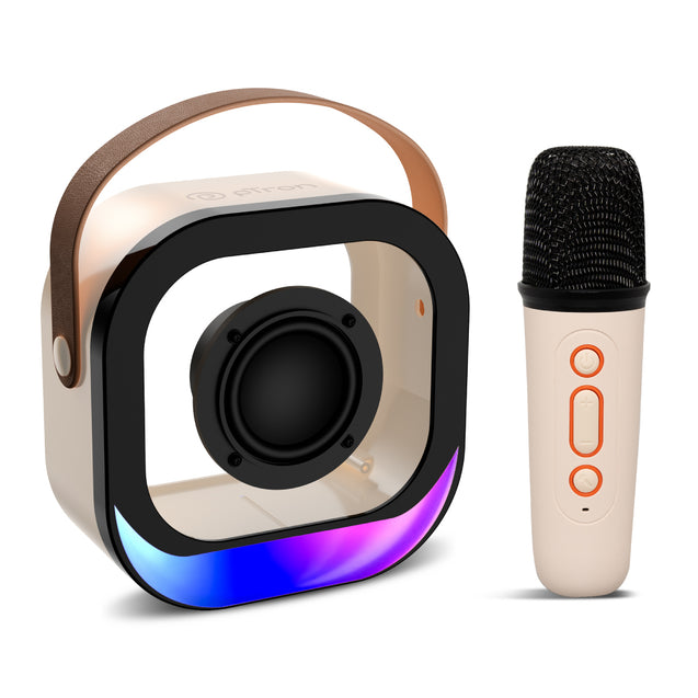 pTron Fusion Moment Mini Bluetooth Speaker with Mini Wireless Karaoke Mic, RGB Lights (Beige)