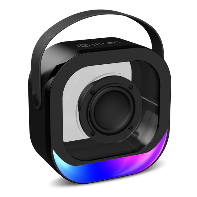 pTron Fusion Moment 10W Mini Bluetooth Speaker with Immersive Sound, Transparent Design, Vivid RGB Lights, 6Hrs Playtime, Bluetooth V5.3, TWS Pairing & Type C Charging Port (Black)