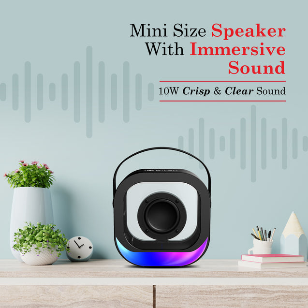 pTron Fusion Moment 10W Mini Bluetooth Speaker with Immersive Sound, Transparent Design, Vivid RGB Lights, 6Hrs Playtime, Bluetooth V5.3, TWS Pairing & Type C Charging Port (Black)