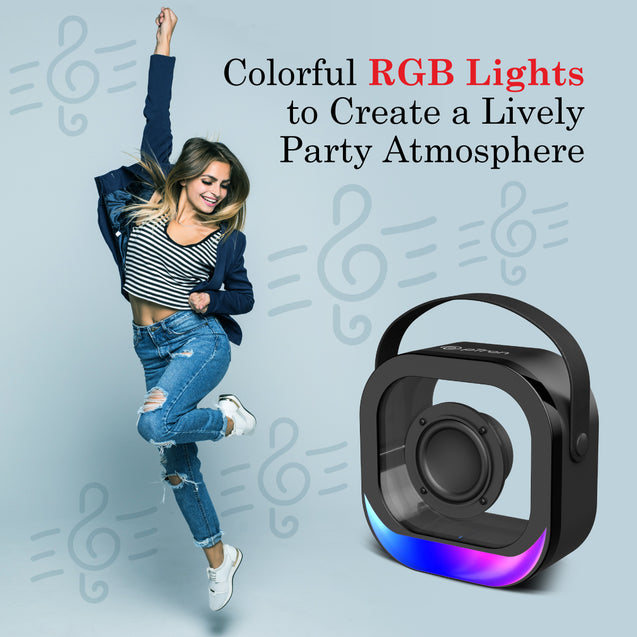 pTron Fusion Moment Mini Bluetooth Speaker with Immersive Sound, Transparent Design, Vivid RGB Lights (Black)