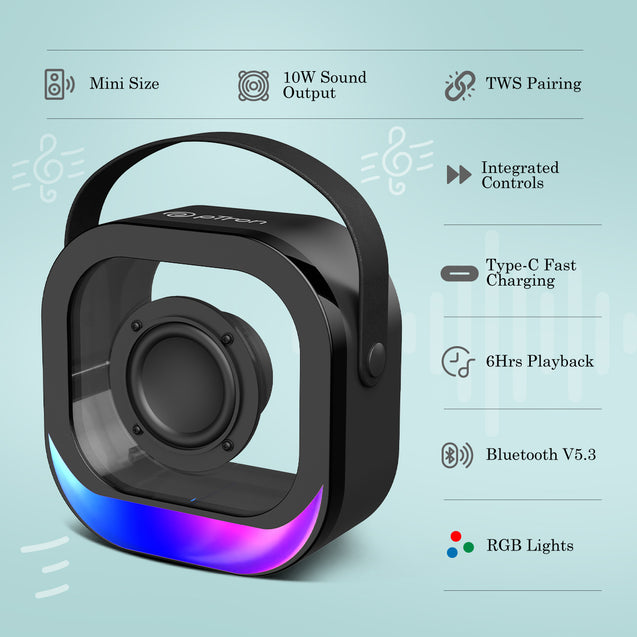 pTron Fusion Moment 10W Mini Bluetooth Speaker with Immersive Sound, Transparent Design, Vivid RGB Lights, 6Hrs Playtime, Bluetooth V5.3, TWS Pairing & Type C Charging Port (Black)