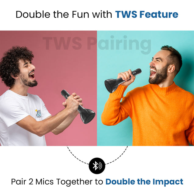 pTron Fusion Sing 5W Wireless Karaoke Mic with 12Hrs Playtime, Record Songs, Lightweight Handheld Design, Aux Play/mSD Play/USB Play & Media Controls (Piano Black)