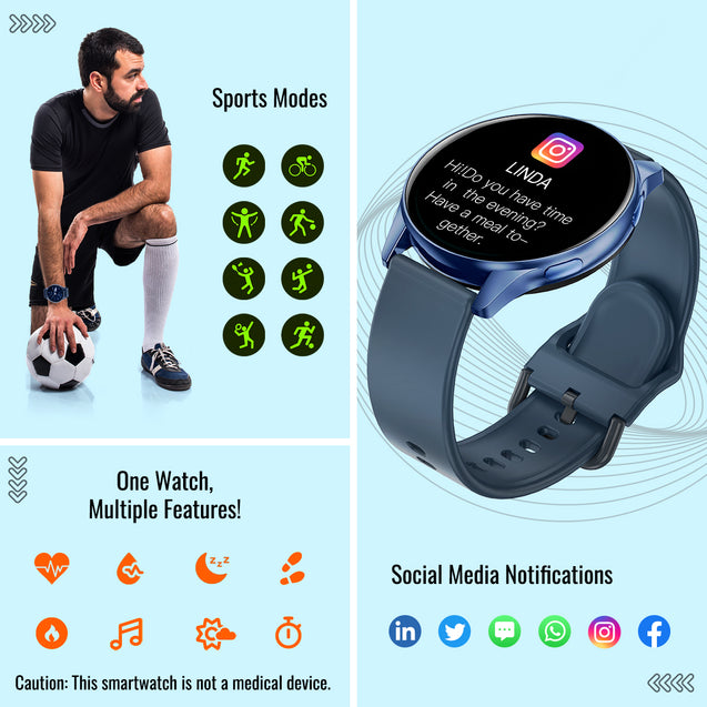 pTron Reflect Flash 1.32" Round Dial Smartwatch, Bluetooth Calling, Full Touch Display, 600 NITS, Metal Frame, 100+ Watch Faces, Heart-Rate, SpO2, IP68, Voice Assist & 5 Days Battery Life (Satin Black)
