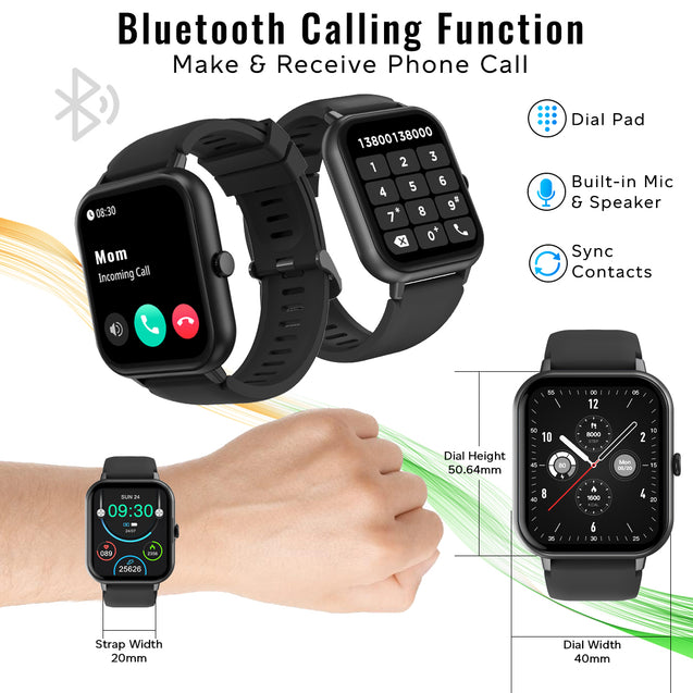 pTron Reflect Ace 1.85" Smartwatch with Bluetooth Calling, Full Touch Display, 600 NITS, HR, SpO2, 120+ Sports Mode, 7 Days Battery Life, Built-In Games, 100+ Watch Faces, IP68 Waterproof (Satin Black)