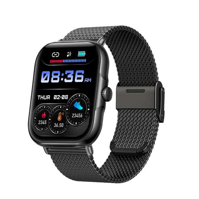pTron Reflect Callz 1.85" Square Dial Smartwatch with Bluetooth Calling, Full Touch Display, 600 NITS, Digital Crown, Metal Strap, 100+ Watch Faces, HR, IP68 & 5 Days Battery Life (Cobra Black)