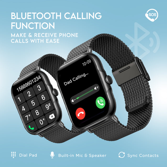 pTron Reflect Callz 1.85" Square Dial Smartwatch with Bluetooth Calling, Full Touch Display, 600 NITS, Digital Crown, Metal Strap, 100+ Watch Faces, HR, IP68 & 5 Days Battery Life (Cobra Black)