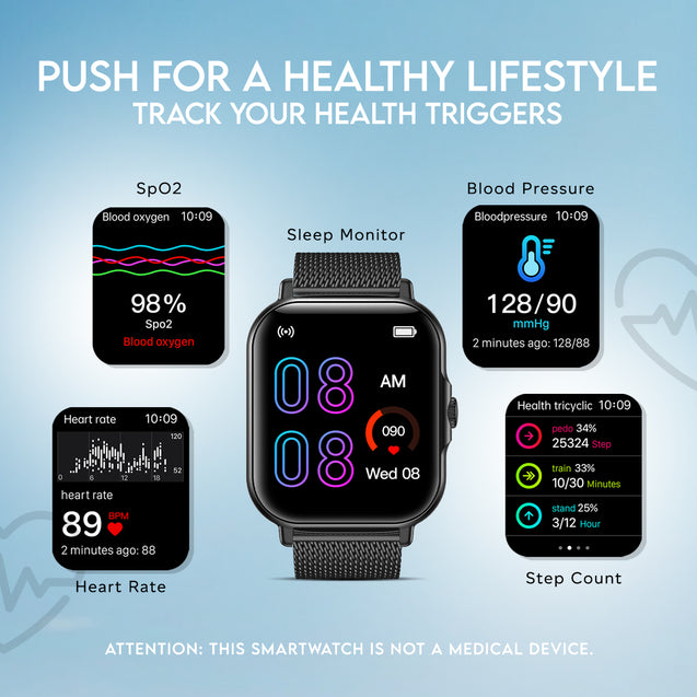 pTron Reflect Callz 1.85" Square Dial Smartwatch with Bluetooth Calling, Full Touch Display, 600 NITS, Digital Crown, Metal Strap, 100+ Watch Faces, HR, IP68 & 5 Days Battery Life (Cobra Black)