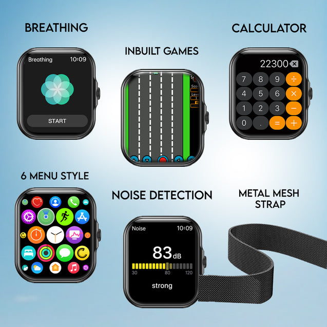 pTron Reflect Callz 1.85" Square Dial Smartwatch with Bluetooth Calling, Full Touch Display, 600 NITS, Digital Crown, Metal Strap, 100+ Watch Faces, HR, IP68 & 5 Days Battery Life (Cobra Black)