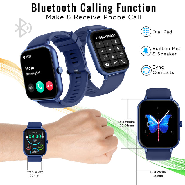 pTron Reflect Ace 1.85" Smartwatch with Bluetooth Calling, Full Touch Display, 600 NITS, HR, SpO2, 120+ Sports Mode, 7 Days Battery Life, Built-In Games, 100+ Watch Faces, IP68 Waterproof (Satin Blue)