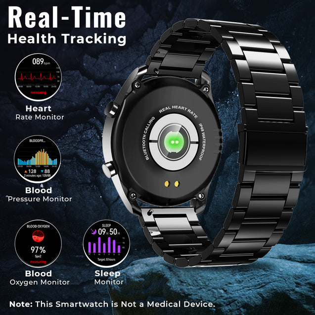 pTron Force X11P 1.3" Round Smartwatch with Bluetooth Calling, Full Touch Display, Metal Strap, Heart Rate Tracking, SpO2, 100s Watch Faces, 5 Days Battery Life, Fitness Trackers & IP68 (Cobra Black)