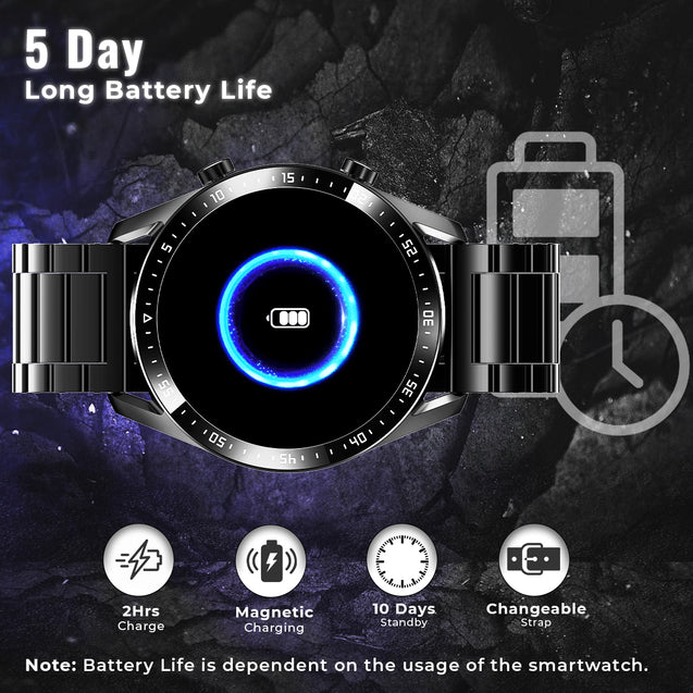 pTron Force X11P 1.3" Round Smartwatch with Bluetooth Calling, Full Touch Display, Metal Strap, Heart Rate Tracking, SpO2, 100s Watch Faces, 5 Days Battery Life, Fitness Trackers & IP68 (Cobra Black)