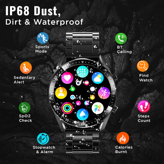 pTron Force X11P 1.3" Round Smartwatch with Bluetooth Calling, Full Touch Display, Metal Strap, Heart Rate Tracking, SpO2, 100s Watch Faces, 5 Days Battery Life, Fitness Trackers & IP68 (Cobra Black)