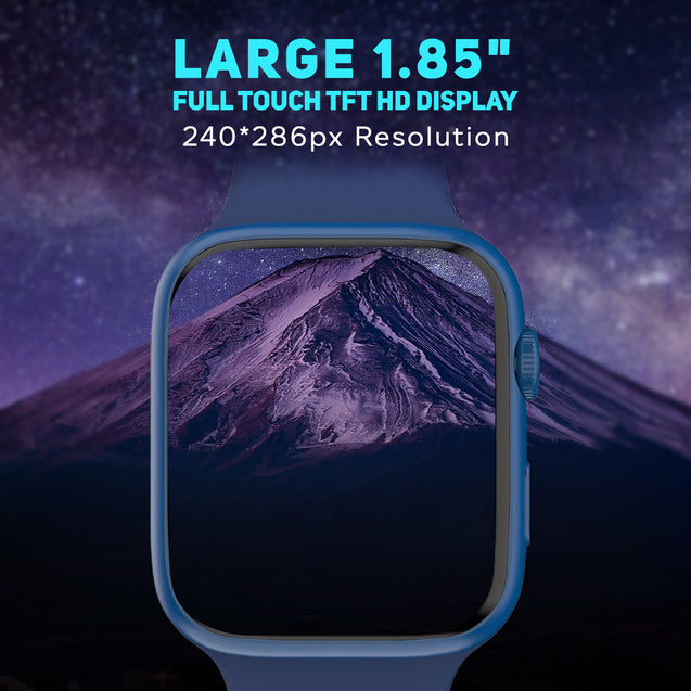 pTron Force X12S 1.85" Square Smartwatch with Bluetooth Calling, Full Touch Display, Functional Crown, Heart Rate Monitor, SpO2, Watch Faces, 5 Days Battery Life, Fitness Trackers & IP68 (Satin Blue)
