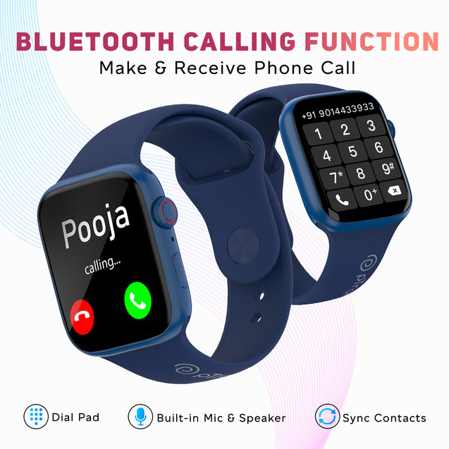 pTron Force X12S 1.85" Square Smartwatch with Bluetooth Calling, Full Touch Display, Functional Crown, Heart Rate Monitor, SpO2, Watch Faces, 5 Days Battery Life, Fitness Trackers & IP68 (Satin Blue)